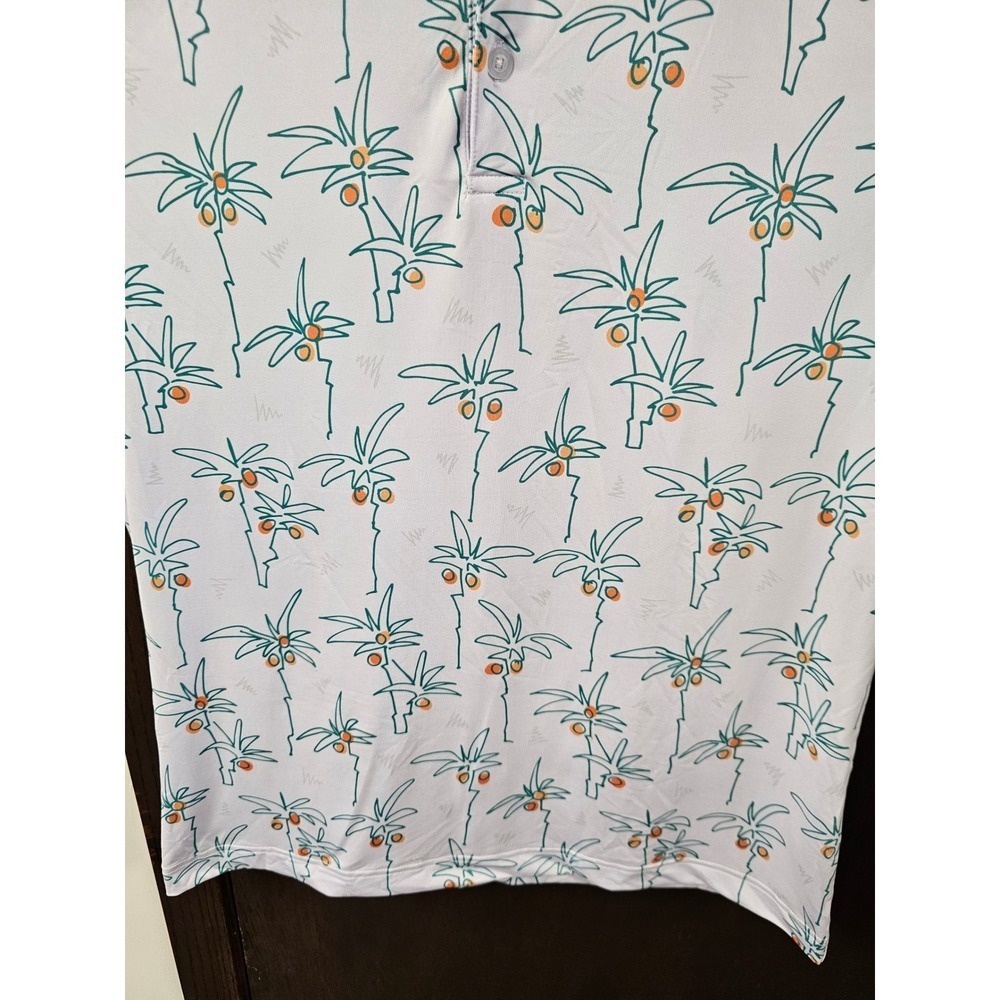 Waggle Golf Polo Mens Large White Palm Tree Print Short Sleeve Performance Shirt - Picture 3 of 8
